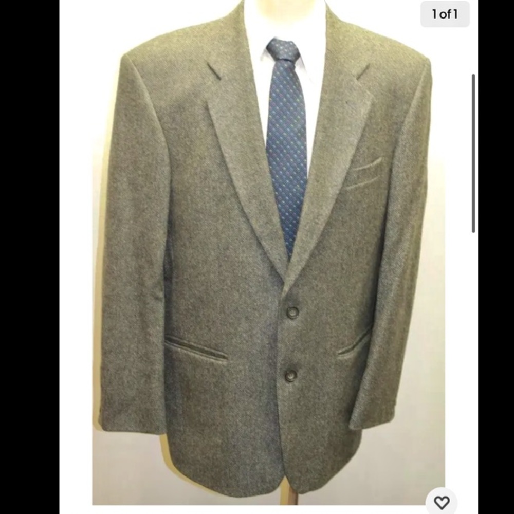 St.Michael Men Blazer Tweed Herringbone Gray Pure Wool Made In UK 42R